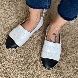 Chanel Leather Espadrilles (White & Black)
